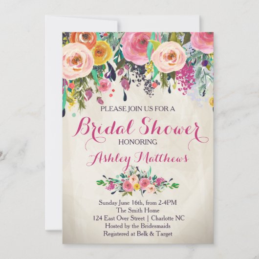 Mooie Floral Bridal Shower Invitation, Baby Kaart (Voorkant)