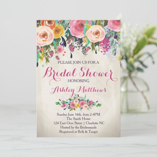 Mooie Floral Bridal Shower Invitation, Baby Kaart (Staand voorkant)