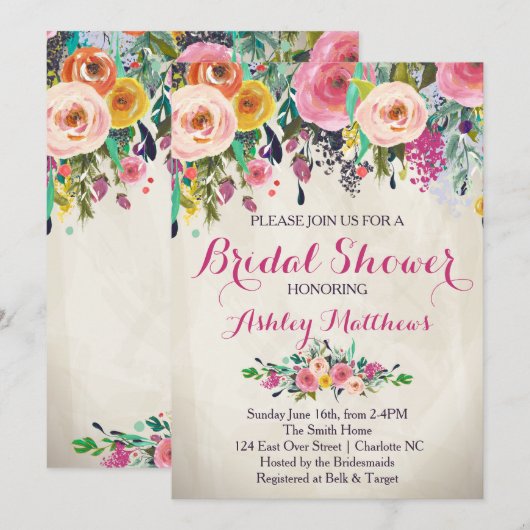Mooie Floral Bridal Shower Invitation, Baby Kaart (Voorkant / Achterkant)