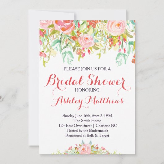 Mooie Floral Bridal Shower Invitation, Baby Kaart (Voorkant)