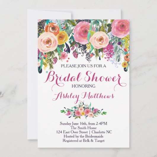 Mooie Floral Bridal Shower Invitation, Baby Kaart (Voorkant)