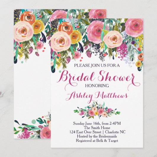 Mooie Floral Bridal Shower Invitation, Baby Kaart (Voorkant / Achterkant)