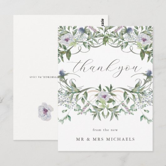 Mooie Floral bruiloft bedankt Briefkaart (Voorkant / Achterkant)