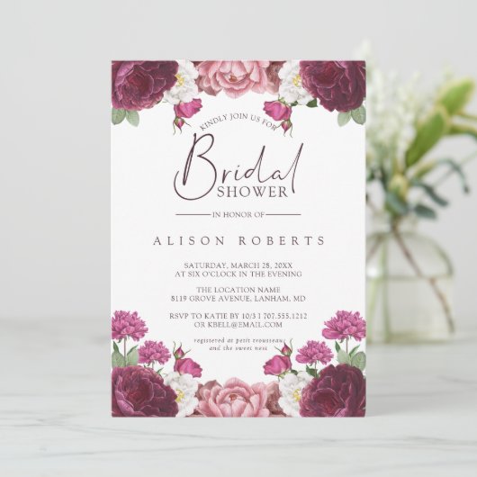 Mooie Floral Burgundy-Vrijgezellenfeest Kaart (Staand voorkant)