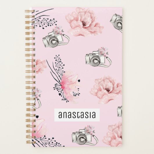 Mooie Floral camera lichtroze Planner (Voorkant)