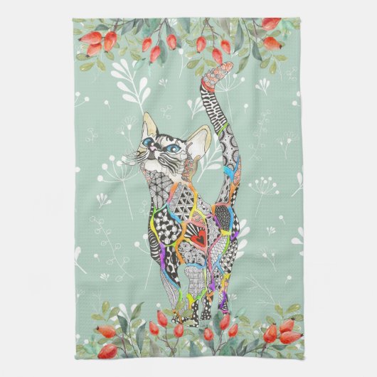 Mooie Floral Cat Kitten Kitchen Towel Theedoek (Verticaal)
