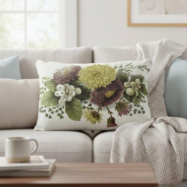 Mooie  Floral Chrysanthema's Accent Kussen (Beautiful Vintage Floral Chrysanthemums Accent Pillow)
