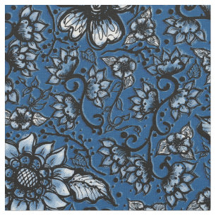 Mooie Floral Classic Blue en Black Stof
