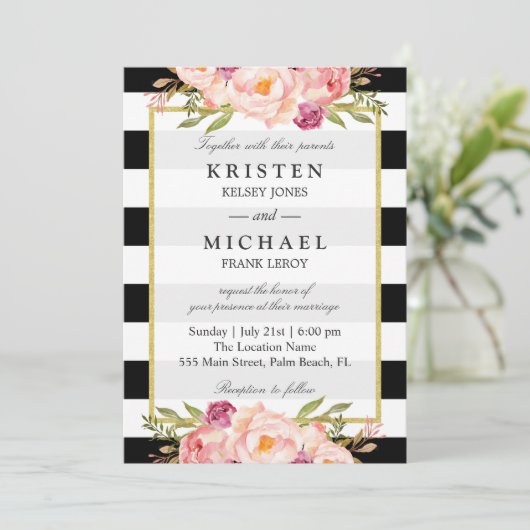 Mooie Floral Classy Stripes Formele bruiloft Kaart (Staand voorkant)