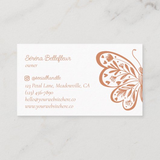 Mooie Floral Decorative Heart Butterfly Logo Visitekaartje (Achterkant)