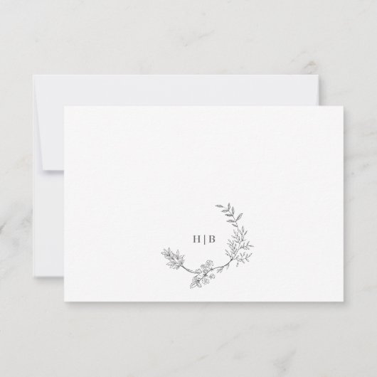 Mooie Floral Double Monogram Sketched Wreate RSVP Kaartje (Achterkant)