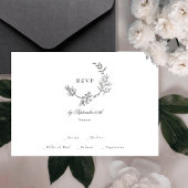 Mooie Floral Double Monogram Sketched Wreate RSVP Kaartje