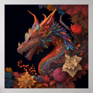 Mooie Floral Dragon Poster