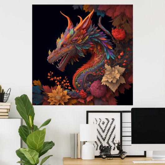 Mooie Floral Dragon Poster (Thuiskantoor)