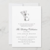 Mooie Floral E Monogram Sketched Wedding Kaart (Voorkant)