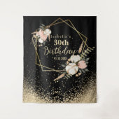 Mooie Floral en Gold Glitter Birthday Wandkleed (Voorkant)