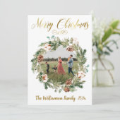 Mooie Floral foto krans kerst Kaart (Staand voorkant)