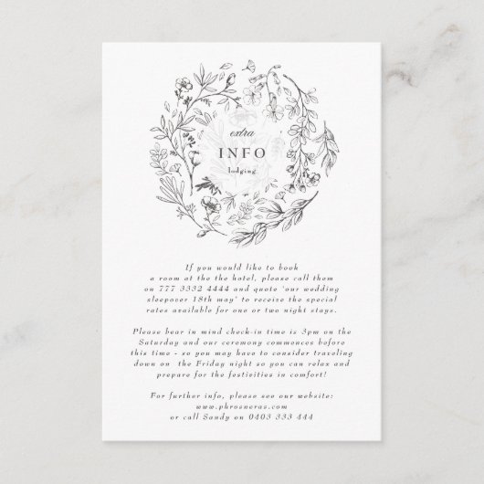 Mooie Floral geschetste krans bruiloft Informatiekaartje (Voorkant)