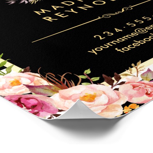 Mooie Floral Gold Lijst Black White Stripes Poster (Hoek)