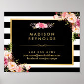 Mooie Floral Gold Lijst Black White Stripes Poster (Voorkant)