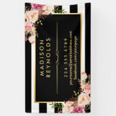 Mooie Floral Gold Lijst Black White Stripes Spandoek (Verticaal)
