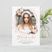 Mooie Floral Gold Lijst Foto Graduparty Kaart (Staand voorkant)