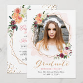 Mooie Floral Gold Lijst Foto Graduparty Kaart (Voorkant / Achterkant)