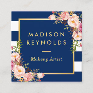 Mooie Floral Gold Lijst marinemacht witte strepen Vierkante Visitekaartje