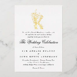 Mooie Floral GOLD Monogram Sketched Wedding Fo Folie Uitnodiging