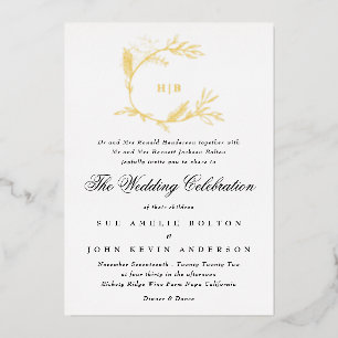 Mooie Floral GOLD Monogram Sketched Wedding Folie Uitnodiging