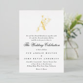 Mooie Floral GOLD Monogram Sketched Wedding Folie Uitnodiging (Staand Voorkant)