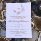 Mooie Floral GOLD Monogram Sketched Wedding Folie Uitnodiging