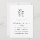 Mooie Floral 'H' Monogram Sketched Wedding Kaart (Voorkant)