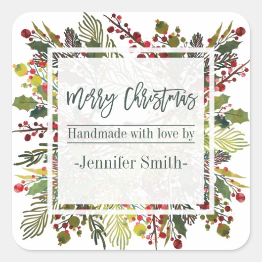 Mooie Floral handgemaakt met liefde Vierkante Sticker (Voorkant)