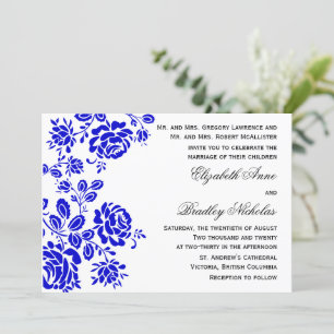 Mooie Floral in Royal Blue Wedding Kaart