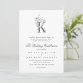 Mooie Floral 'K' Monogram Sketched Wedding Kaart (Staand voorkant)