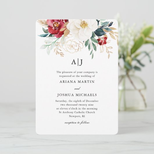 Mooie Floral kerstbruiloft Kaart (Staand voorkant)