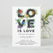 Mooie Floral Love is Love Gay Wedding Kaart (Staand voorkant)