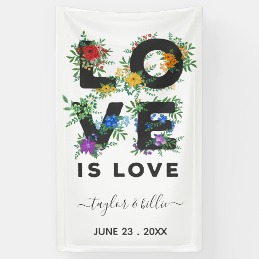 Mooie Floral Love is Love Gay Wedding Spandoek (Verticaal)