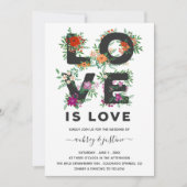 Mooie Floral Love is Love Lesbian Wedding Kaart (Voorkant)