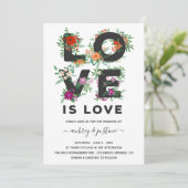 Mooie Floral Love is Love Lesbian Wedding Kaart (Staand voorkant)