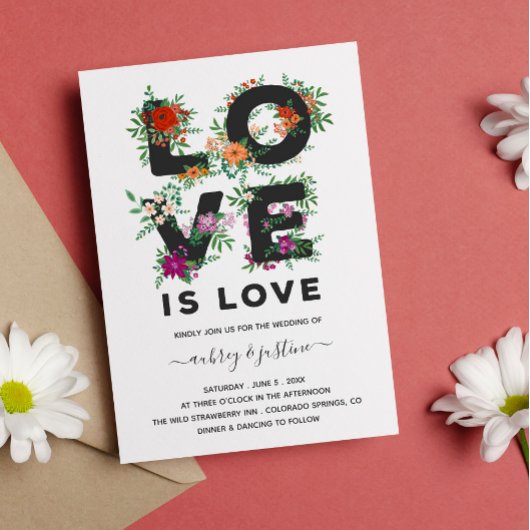 Mooie Floral Love is Love Lesbian Wedding Kaart