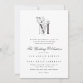 Mooie Floral 'M' Monogram Sketched Wedding Kaart (Voorkant)