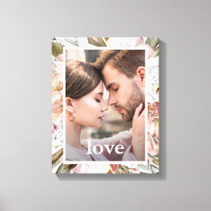 Mooie Floral met Love Typografie Foto Canvas Afdruk
