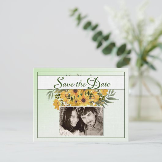 Mooie Floral met Rings & Pic Save the Date Kaart (Staand voorkant)
