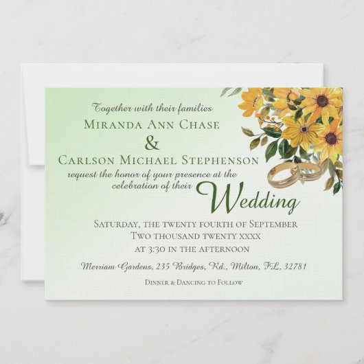 Mooie Floral met Rings Wedding Invitation Kaart (Voorkant)
