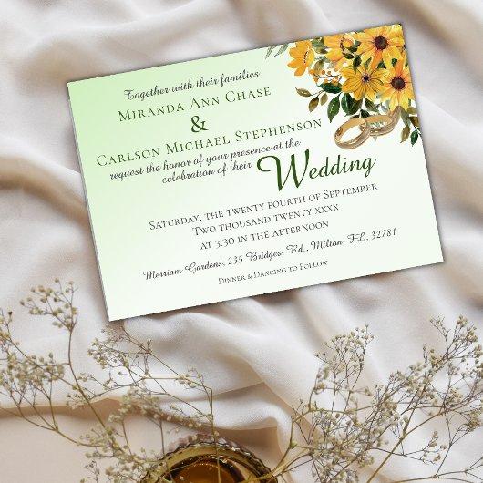 Mooie Floral met Rings Wedding Invitation Kaart