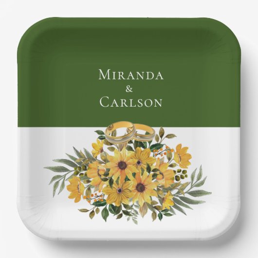 Mooie Floral met Rings Wedding Papieren Bordje (Voorkant)