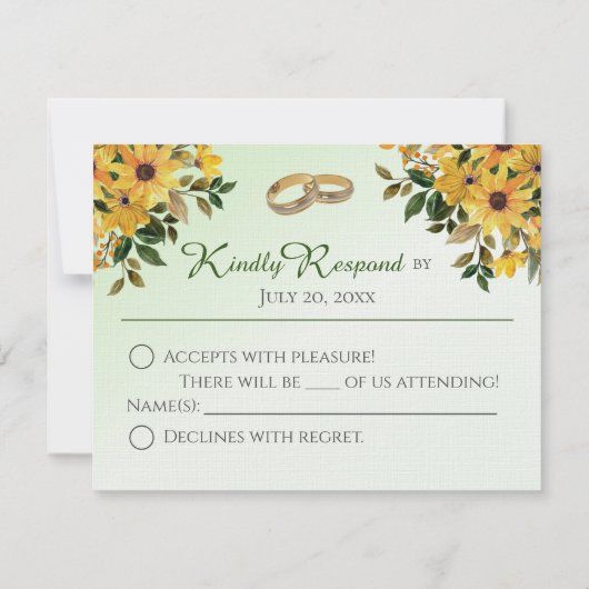Mooie Floral met Rings Wedding RSVP Flat Kaart (Achterkant)
