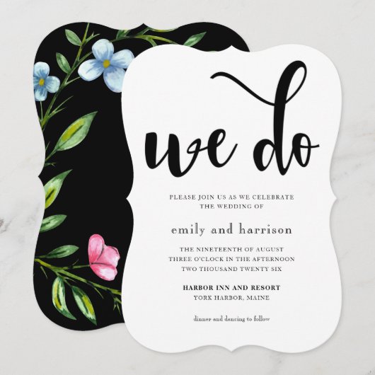 Mooie Floral met Whimsical Typography Wedding Kaart (Voorkant / Achterkant)